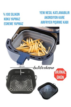 Katlanabilir Akordiyon Kare Airfryer Pişirme Kabı Silikon Airfyer Pişirme Kalıbı 20 Cm - 3