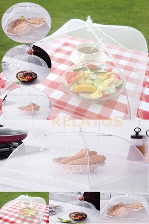 Faltbare Lebensmittelabdeckung Fliegenschutz Moskitonetz Lebensmittelabdeckung Regenschirm Mahlzeit Gemüse Obst Abdeckung rela14153white - RELATOS
