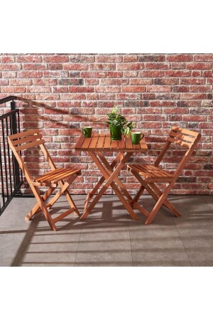 Katlanır Kayın Ahşap Bistro Set - Meşe - 1