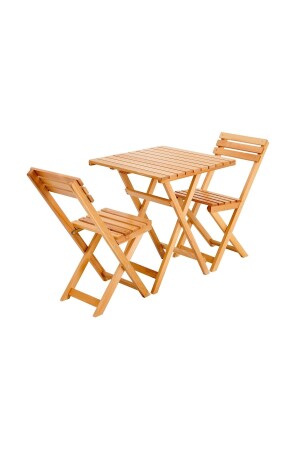 Katlanır Kayın Ahşap Bistro Set - Meşe - 3