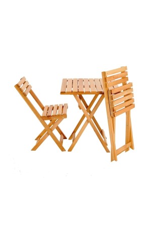 Katlanır Kayın Ahşap Bistro Set - Meşe - 4