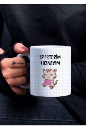 Katze Ep I Want To Glug Schriftzug Trakya, spezielles Design, bedruckte Tasse, Tasse, Kaffeetasse, Geschenk, trakya0005 - 1