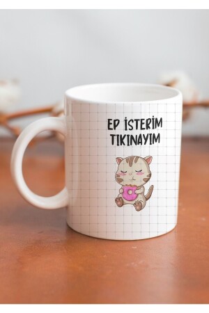 Katze Ep I Want To Glug Schriftzug Trakya, spezielles Design, bedruckte Tasse, Tasse, Kaffeetasse, Geschenk, trakya0005 - 4