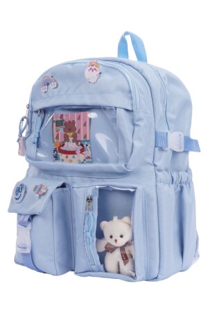 Kawaii Schulrucksack im koreanischen Stil mit Zubehör, Babyblau - 1