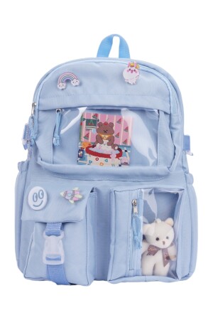 Kawaii Schulrucksack im koreanischen Stil mit Zubehör, Babyblau - 4