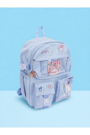 Kawaii Schulrucksack im koreanischen Stil mit Zubehör, Babyblau - 5