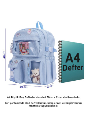 Kawaii Schulrucksack im koreanischen Stil mit Zubehör, Babyblau - 6