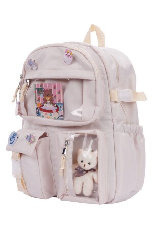 Kawaii Schulrucksack im koreanischen Stil mit Zubehör, Beige - 1