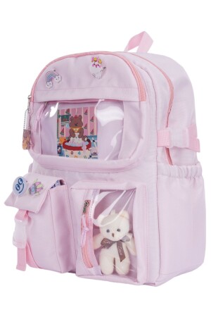 Kawaii Schulrucksack im koreanischen Stil mit Zubehör, Puderrosa - 1