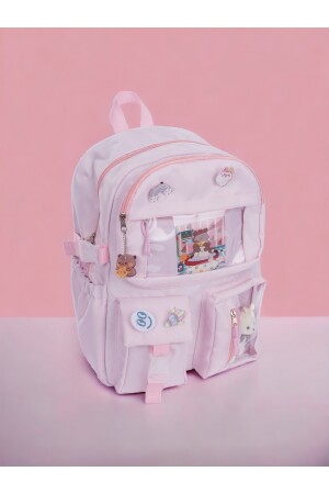 Kawaii Schulrucksack im koreanischen Stil mit Zubehör, Puderrosa - 3