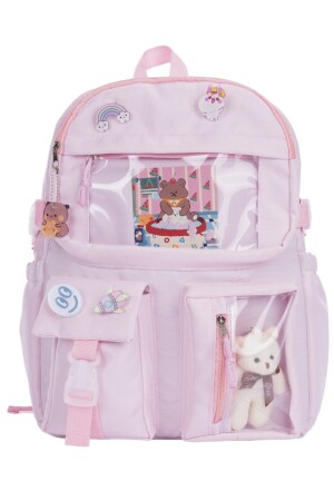 Kawaii Schulrucksack im koreanischen Stil mit Zubehör, Puderrosa - 5