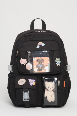 Kawaii-Schultasche im koreanischen Stil mit Zubehör, Rucksack für Mädchen und Jungen, SCHWARZ - 1