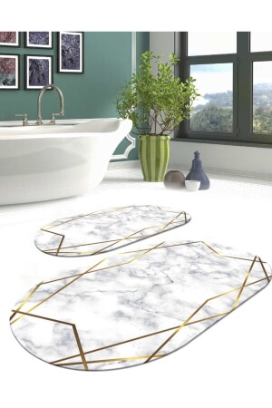 Kaydırmaz Taban Yıkanabilir Leke Tutmaz 2 Li Set60x10050x60banyo Halısı Banyo Paspası Klozet Takımı 52970 - 1