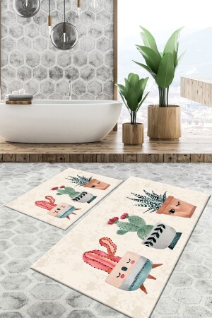 Kaydırmaz Taban Yıkanabilir Leke Tutmaz 2 Li Set60x10050x60banyo Halısı Banyo Paspası Klozet Takımı kare-3010-50x60 60x100 - 2