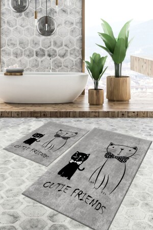 Kaydırmaz Taban Yıkanabilir Leke Tutmaz 2 Li Set60x10050x60banyo Halısı Banyo Paspası Klozet Takımı kare-3014-50x60 60x100 - 1