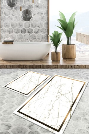 Kaydırmaz Taban Yıkanabilir Leke Tutmaz 2 Li Set60x10050x60banyo Halısı Banyo Paspası Klozet Takımı kare-5023-50x60 60x100 - 2