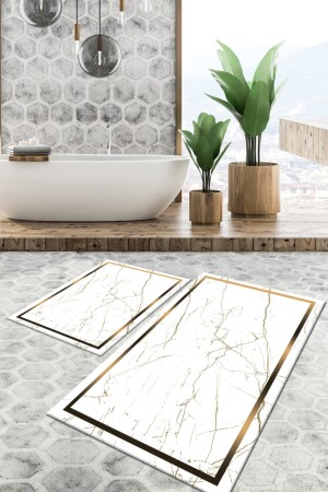 Kaydırmaz Taban Yıkanabilir Leke Tutmaz 2 Li Set60x10050x60banyo Halısı Banyo Paspası Klozet Takımı kare-5023-50x60 60x100 - 3