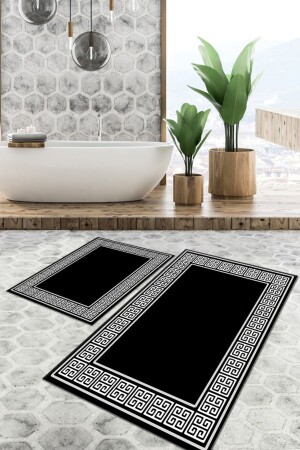 Kaydırmaz Taban Yıkanabilir Leke Tutmaz 2 Li Set60x10050x60banyo Halısı Banyo Paspası Klozet Takımı kare-5048-50x60 60x100 - 2