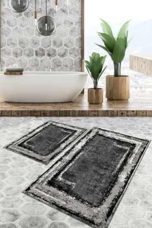 Kaydırmaz Taban Yıkanabilir Leke Tutmaz 2 Li Set60x10050x60banyo Halısı Banyo Paspası Klozet Takımı kare-5329-50x60 60x100 - 3