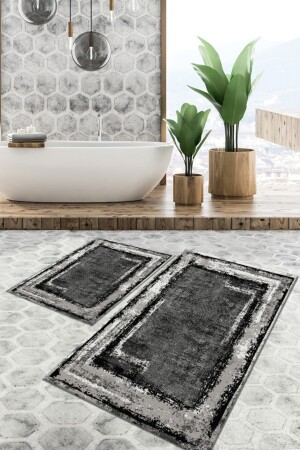 Kaydırmaz Taban Yıkanabilir Leke Tutmaz 2 Li Set60x10050x60banyo Halısı Banyo Paspası Klozet Takımı kare-5329-50x60 60x100 - 7