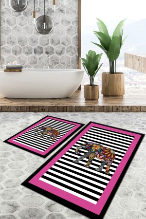 Kaydırmaz Taban Yıkanabilir Leke Tutmaz 2 Li Set60x10050x60banyo Halısı Banyo Paspası Klozet Takımı kare-5366-50x60 60x100 - 2