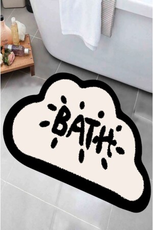 Kaymaz Taban, Bulut Desenli, Bath Yazılı Banyo Paspası, Dekoratif Paspas, 60x100 Cm bath16 - 2