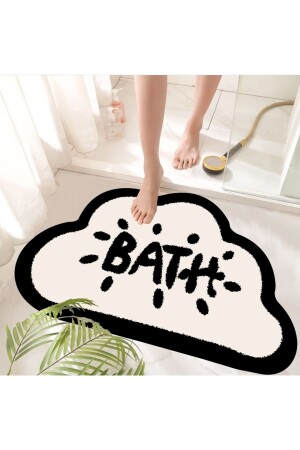 Kaymaz Taban, Bulut Desenli, Bath Yazılı Banyo Paspası, Dekoratif Paspas, 60x100 Cm bath16 - 3