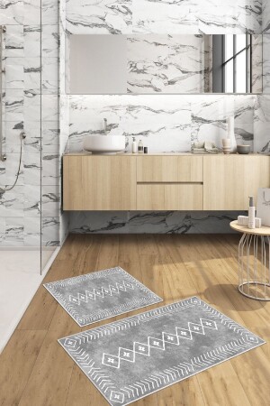 Kaymaz Taban Yıkanabilir 2 Li 60x100 - 50x60 Banyo Halısı Paspas Klozet Takımı - Thalia Home