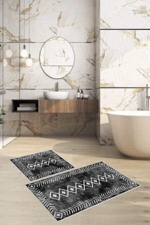 Kaymaz Taban Yıkanabilir 2 Li 60x100 - 50x60 Banyo Halısı Paspas Klozet Takımı Th00İSKANDİNAV - 2