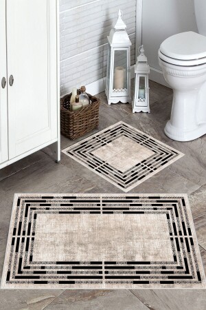 Kaymaz Taban Yıkanabilir 2 Li 60x100 - 50x60 Banyo Halısı Paspas Klozet Takımı Th015Bej - 1