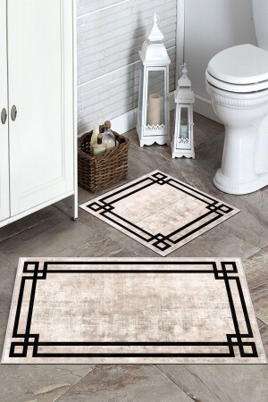 Kaymaz Taban Yıkanabilir 2 Li 60x100 - 50x60 Banyo Halısı Paspas Klozet Takımı Th028Classic - 3