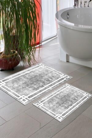 Kaymaz Taban Yıkanabilir 2 li 60x100 - 50x60 Banyo Halısı Paspas Klozet Takımı Th028Classic - 2