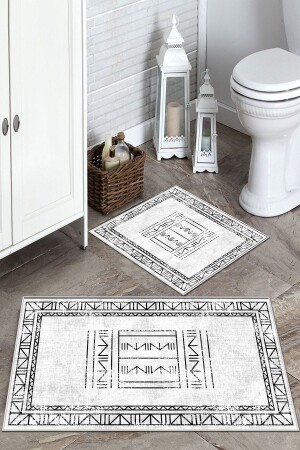 Kaymaz Taban Yıkanabilir 2 Li 60x100 - 50x60 Banyo Halısı Paspas Klozet Takımı Th037bohem - 3