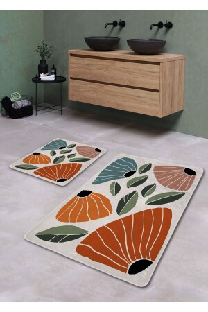 Kaymaz Taban Yıkanabilir 2’li Banyo Paspası - Garden Desenli 60*100 Cm - 50*60 Cm BM0185 - 2