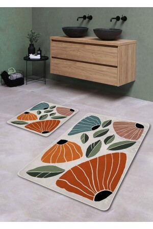 Kaymaz Taban Yıkanabilir 2’li Banyo Paspası - Garden Desenli 60*100 Cm - 50*60 Cm BM0185 - 5