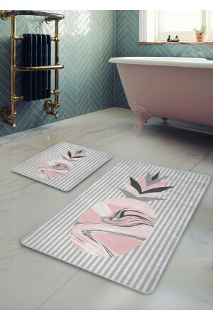 Kaymaz Taban Yıkanabilir 2’li Banyo Paspası - Pineapple Desenli 60*100 Cm - 50*60 Cm BM0040 - 4