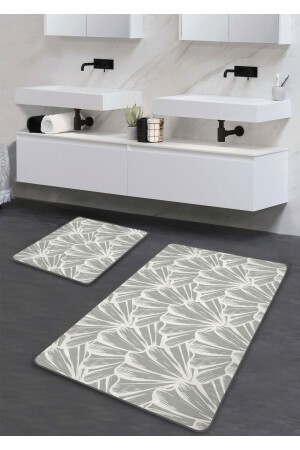 Kaymaz Taban Yıkanabilir 2’li Banyo Paspası - Shell Desenli 60*100 cm - 50*60 cm BM0018 - 1