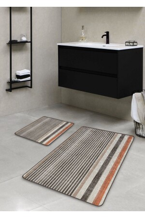 Kaymaz Taban Yıkanabilir 2’li Banyo Paspası - Soft Çizgi Desenli 60*100 Cm - 50*60 Cm BM0036 - 2