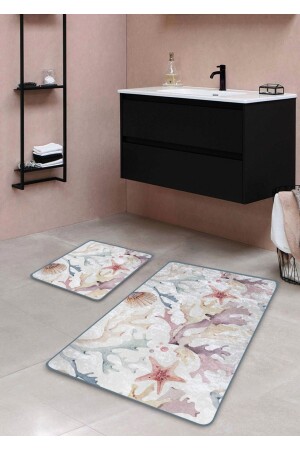 Kaymaz Taban Yıkanabilir 2’li Banyo Paspası - Soft Marin Desenli 60*100 Cm - 50*60 Cm BM0017 - 1