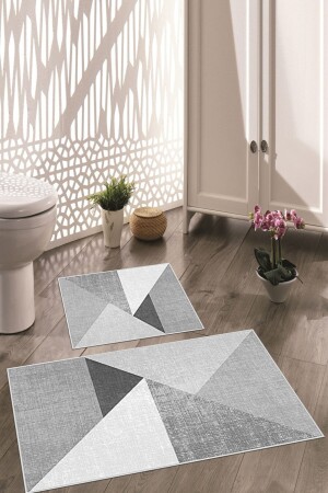 Kaymaz Taban Yıkanabilir 2'li Set Banyo Halısı Banyo Paspası Klozet Takımı Th0040 - 2