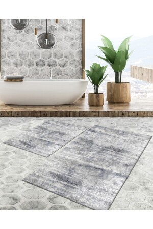 Kaymaz Taban Yıkanabilir Leke Tutmaz 2 Li Set60x10050x60banyo Halısı Banyo Paspası Klozet Takımı Banyo-5061-kare - 1