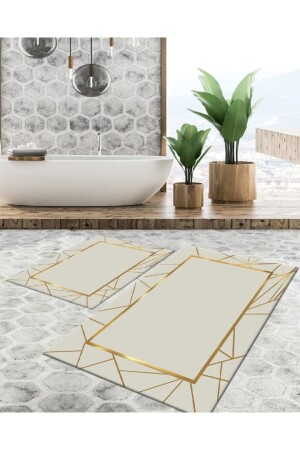 Kaymaz Taban Yıkanabilir Leke Tutmaz 2 Li Set60x10050x60banyo Halısı Banyo Paspası Klozet Takımı Banyo-5296-kare - 1