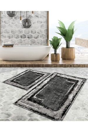 Kaymaz Taban Yıkanabilir Leke Tutmaz 2 Li Set60x10050x60banyo Halısı Banyo Paspası Klozet Takımı Banyo-5329-kare - 2