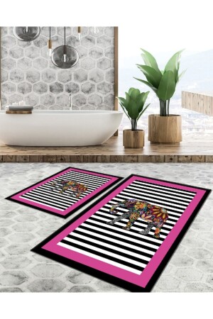 Kaymaz Taban Yıkanabilir Leke Tutmaz 2 Li Set60x10050x60banyo Halısı Banyo Paspası Klozet Takımı Banyo-fil-kare - 2