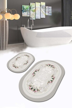 Kaymaz Taban Yıkanabilir Leke Tutmaz 2 Li Set60x10050x60banyo Halısı Banyo Paspası Klozet Takımı bny5402 - 1