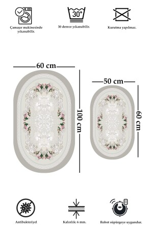 Kaymaz Taban Yıkanabilir Leke Tutmaz 2 Li Set60x10050x60banyo Halısı Banyo Paspası Klozet Takımı bny5402 - 3