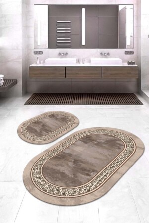 Kaymaz Taban Yıkanabilir Leke Tutmaz 2 Li Set60x10050x60banyo Halısı Banyo Paspası Klozet Takımı bny5536 - 1