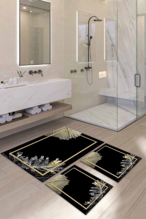 Kaymaz Tabanlı Leke Tutmaz Yıkanabilir 3lu (60x100) 2(50x60)banyo Halısı Banyo Paspası Klozet Takımı 5006 - 1