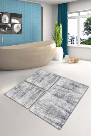 Kaymaz Tabanlı Leke Tutmaz Yıkanabilir 3lu (60x100) 2(50x60)banyo Halısı Banyo Paspası Klozet Takımı 5061 - 2