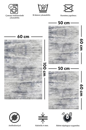 Kaymaz Tabanlı Leke Tutmaz Yıkanabilir 3lu (60x100) 2(50x60)banyo Halısı Banyo Paspası Klozet Takımı 5061 - 3